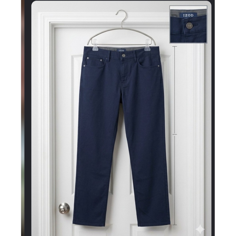 IZOD Jeans Mens 34x32 Regular Fit Navy Blue 5-Pocket Stretch Pants 1482703